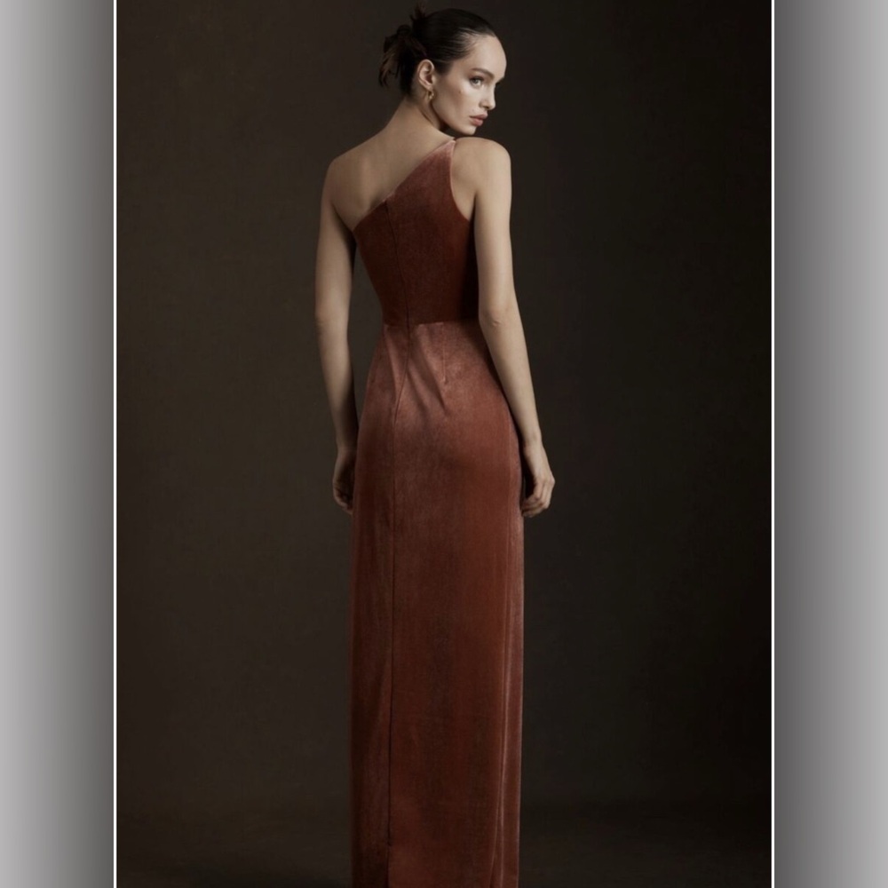 Jenny Yoo Giavonna One-Shoulder Stretch Velvet Gown - Picture 5 of 5